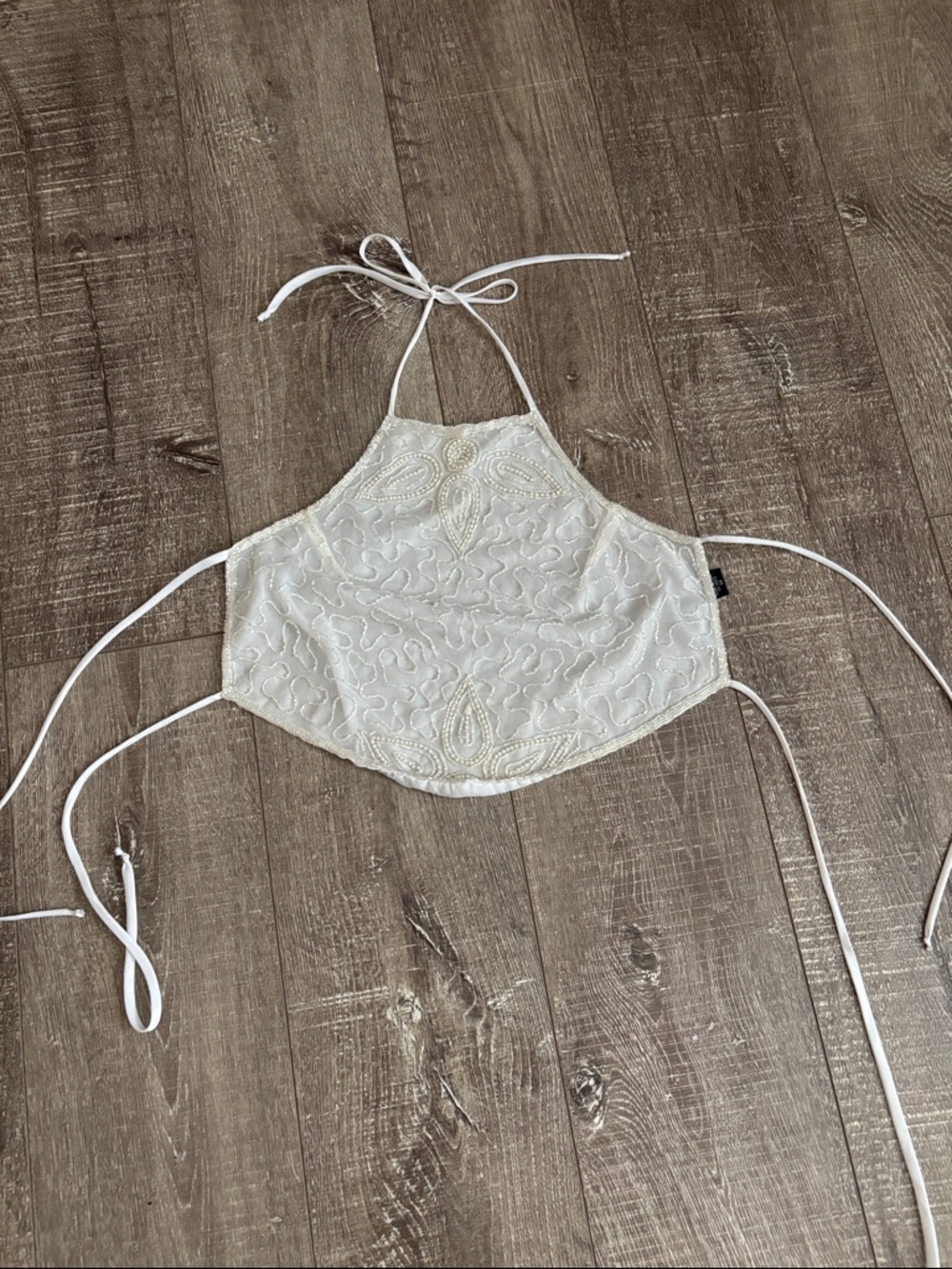 Y2K Sequined Passport Fairy Halter Size Medium Embroidered Ivory Halter Crop Top